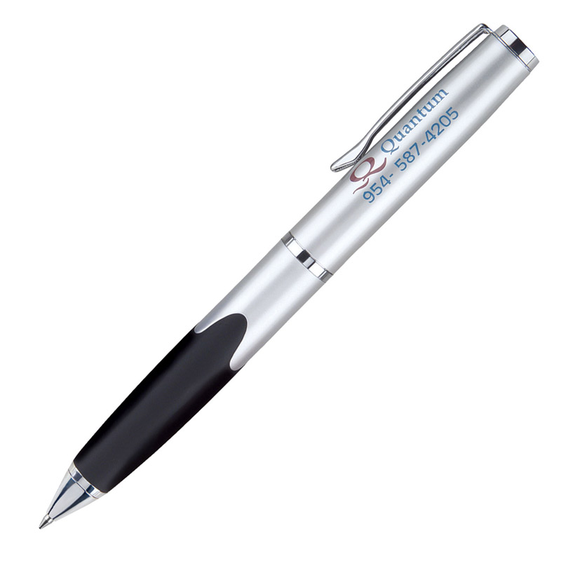 Metal Collection Twist Action Ballpoint Silver Finish Pen w/ Rubber Grip