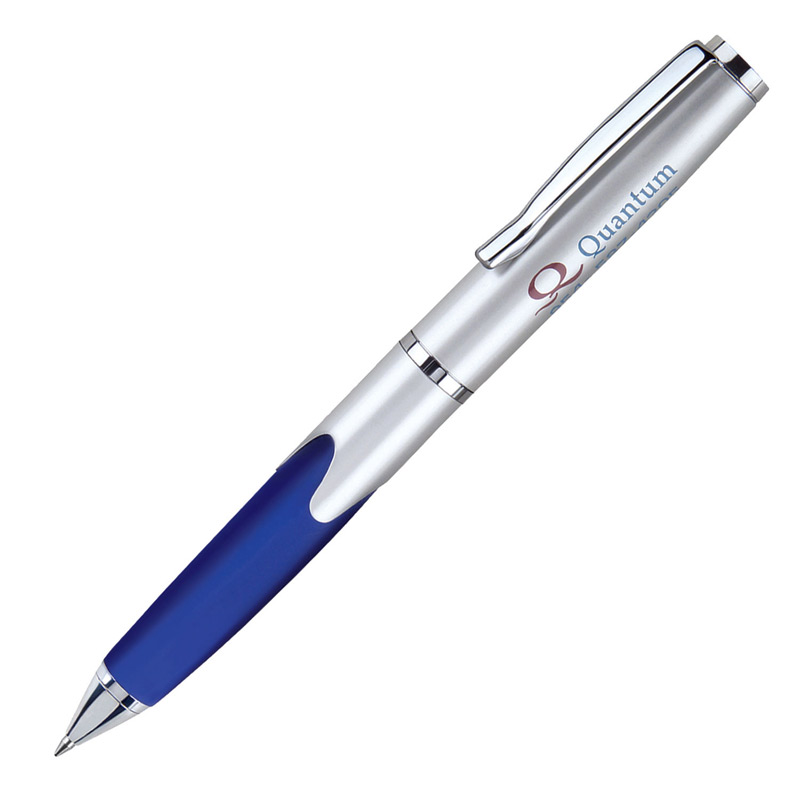 Metal Collection Twist Action Ballpoint Silver Finish Pen w/ Rubber Grip