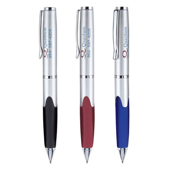 Metal Collection Twist Action Ballpoint Silver Finish Pen w/ Rubber Grip