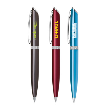 Metal Collection Twist Action Aluminum Ball Point Pen w/ Diamond Cut Ring
