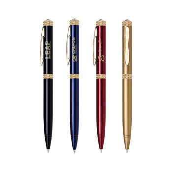 Metal Collection Twist Action Brass Ballpoint Pen w/ Diamond Embedded Top