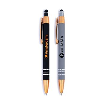 Penny Stylus Satin Soft Touch Click Metal Pen - Copper Accents
